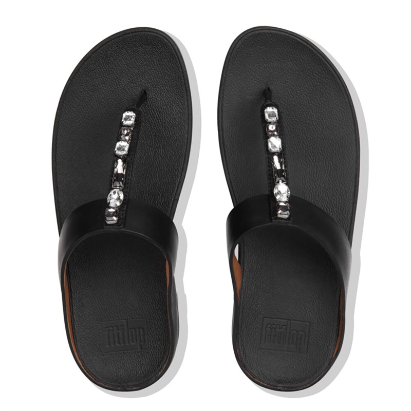 FitFlop Womens Fino Bejewelled Toe Post Sandals Black