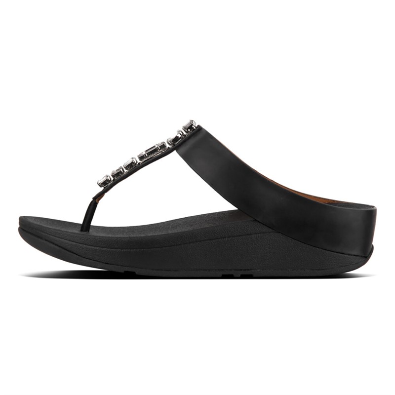 FitFlop Womens Fino Bejewelled Toe Post Sandals Black