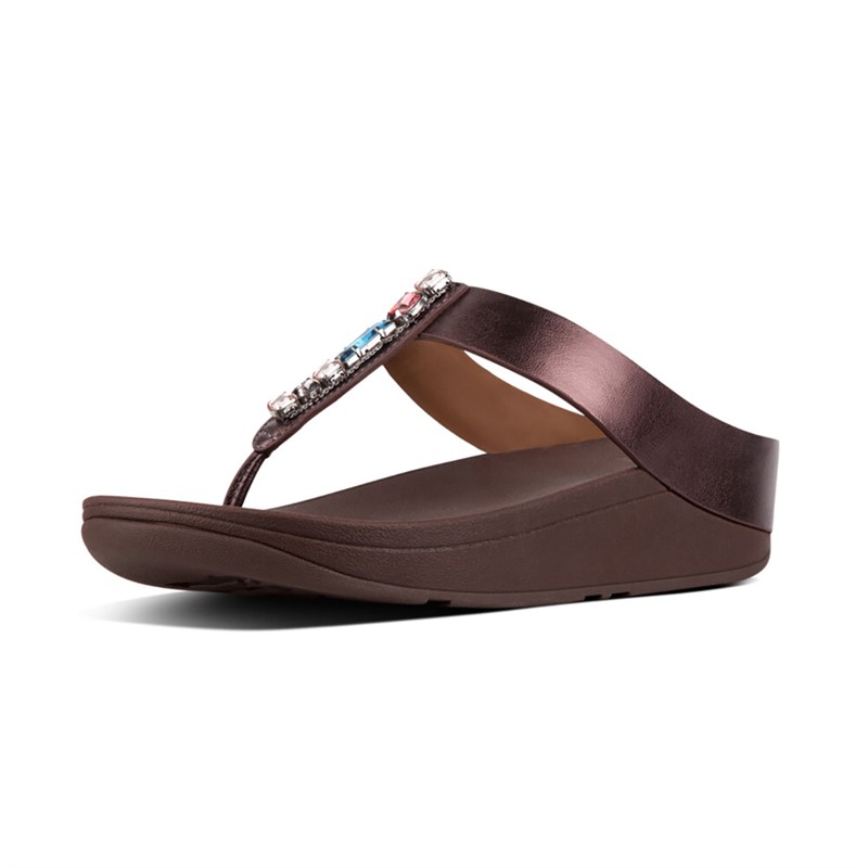 FitFlop Womens Fino Bejewelled Toe Post Sandals Berry - Size 3