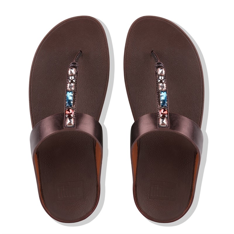FitFlop Womens Fino Bejewelled Toe Post Sandals Berry