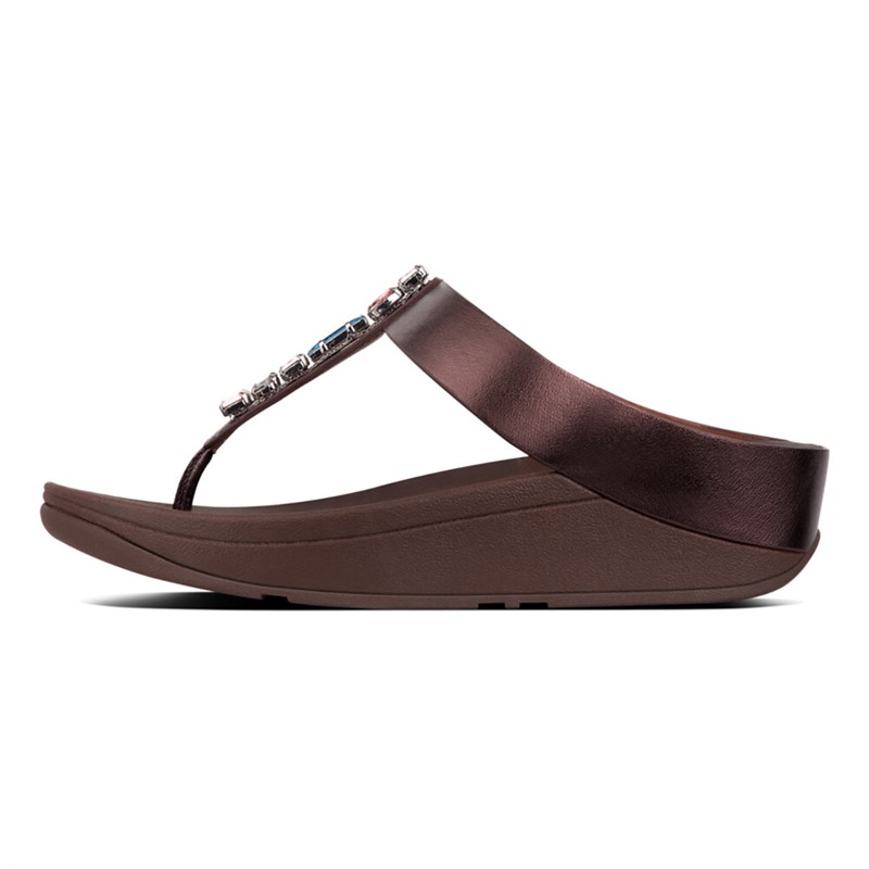 FitFlop Womens Fino Bejewelled Toe Post Sandals Berry