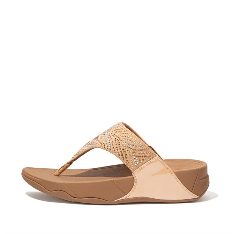 FitFlop Womens Lulu Crystal Feather Wide Fit Toe Post Sandals Blush - Size 6