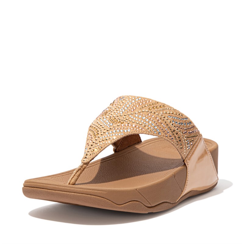 FitFlop Womens Lulu Crystal Feather Wide Fit Toe Post Sandals Blush