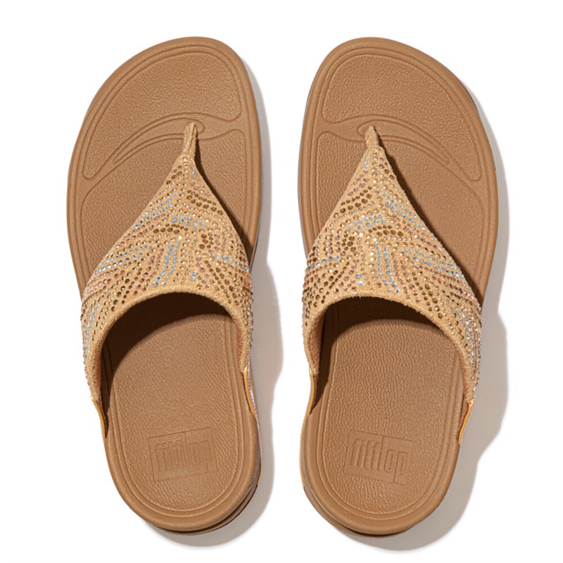 FitFlop Womens Lulu Crystal Feather Wide Fit Toe Post Sandals Blush