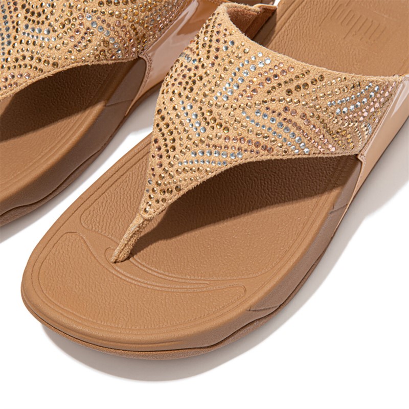 FitFlop Womens Lulu Crystal Feather Wide Fit Toe Post Sandals Blush