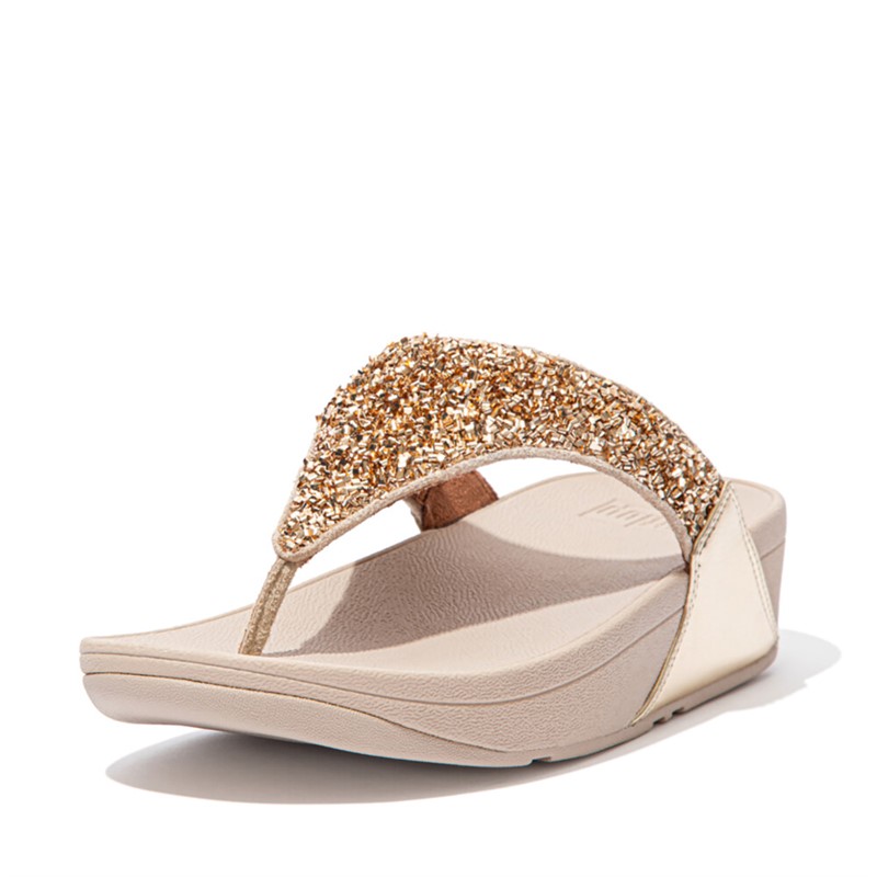 FitFlop Womens Lulu Shimmerfoil Toe Post Sandals Gold