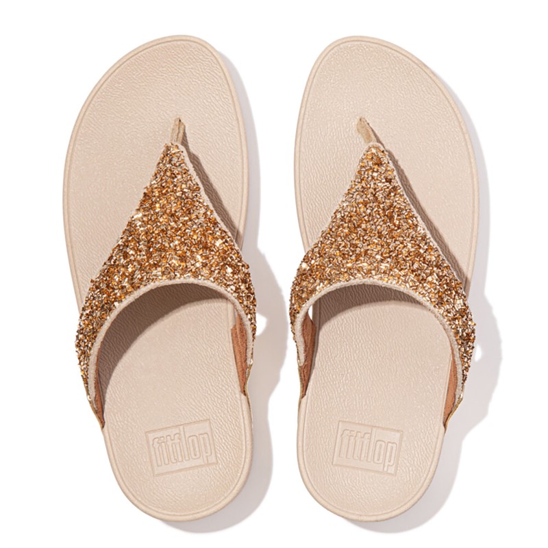 FitFlop Womens Lulu Shimmerfoil Toe Post Sandals Gold