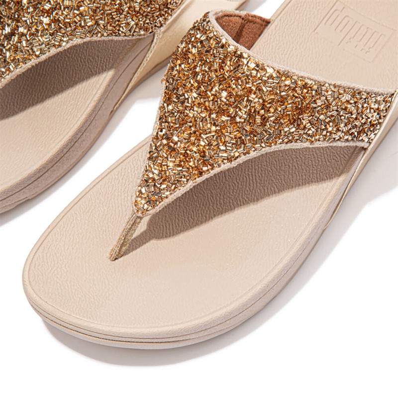 FitFlop Womens Lulu Shimmerfoil Toe Post Sandals Gold