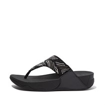 FitFlop Womens Lulu Crystal Feather Wide Fit Toe Post Sandals All Black