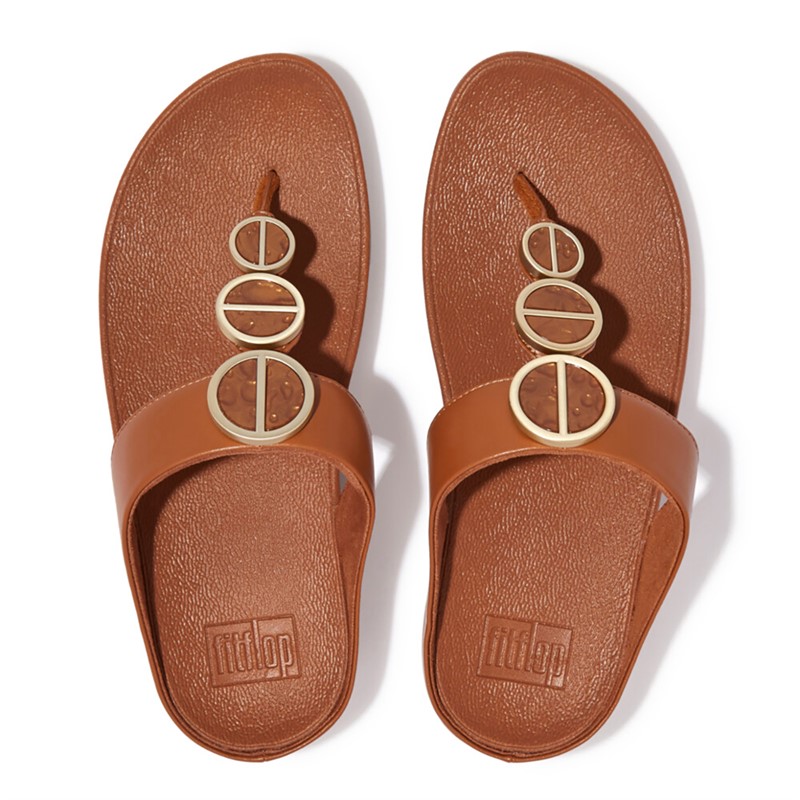 FitFlop Womens Halo Metallic Trim Toe Post Sandals Light Tan
