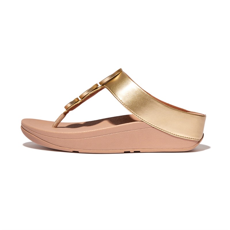 FitFlop Womens Halo Metallic Trim Toe Post Sandals Platino