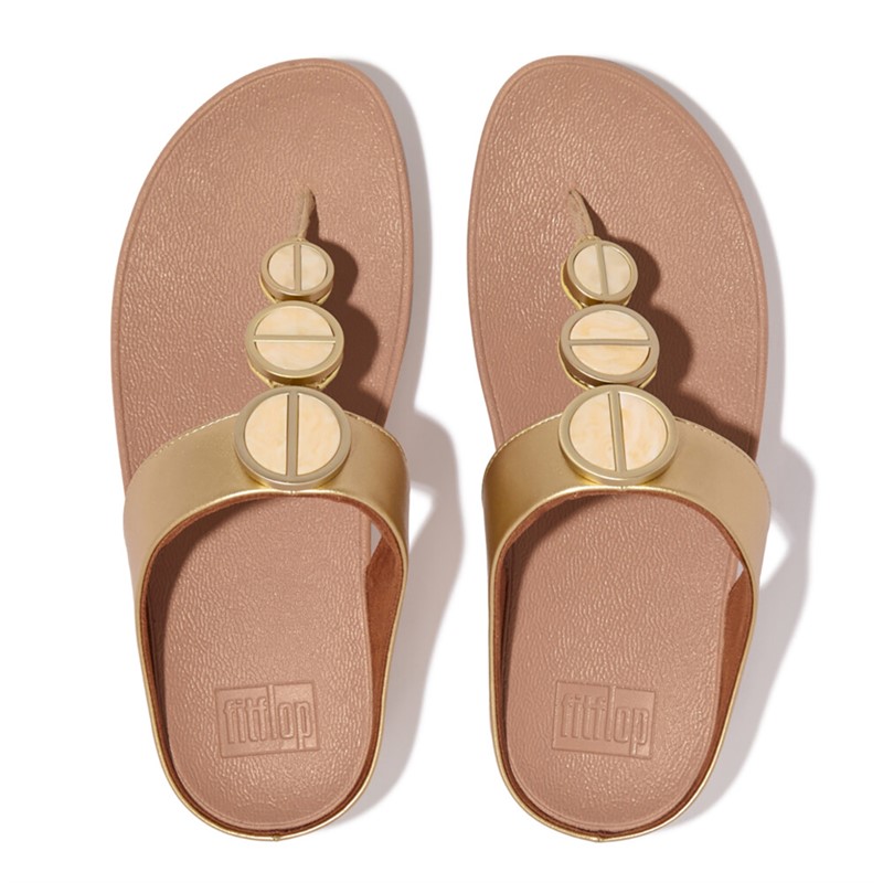 FitFlop Womens Halo Metallic Trim Toe Post Sandals Platino