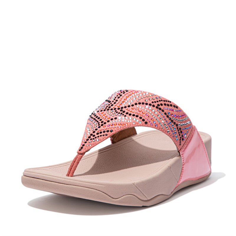 FitFlop Womens Lulu Crystal Feather Wide Fit Toe Post Sandals Soft Pink