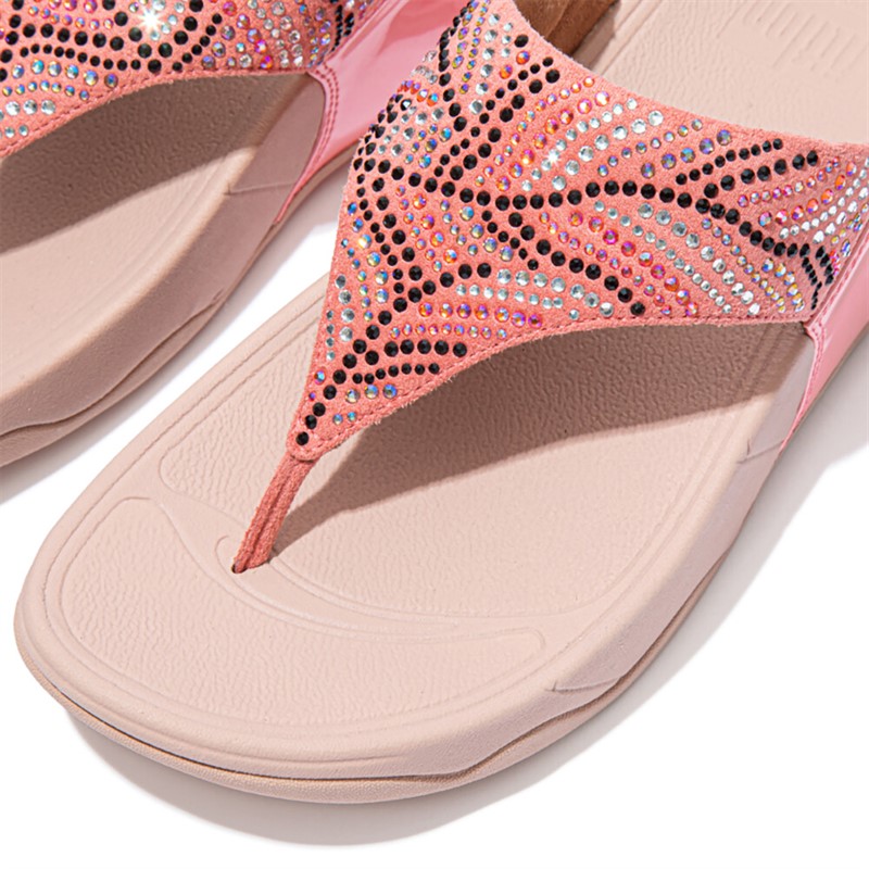 FitFlop Womens Lulu Crystal Feather Wide Fit Toe Post Sandals Soft Pink