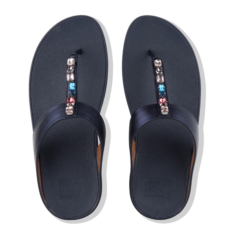 FitFlop Womens Fino Bejewelled Toe Post Sandals Meteor Blue
