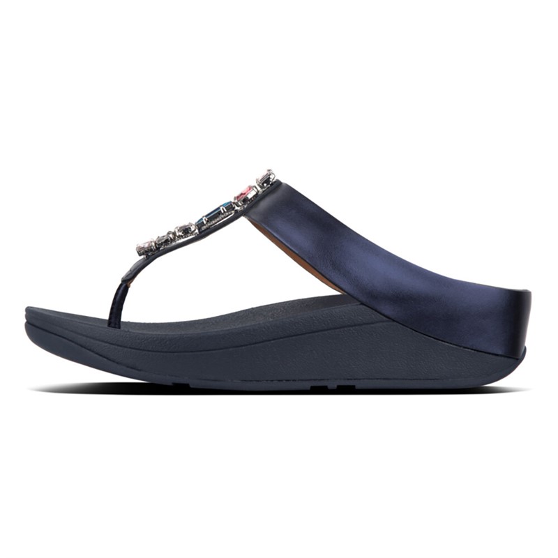FitFlop Womens Fino Bejewelled Toe Post Sandals Meteor Blue