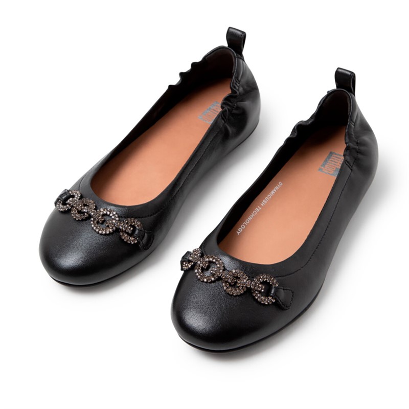FitFlop Womens Allegro Sparkle Ballerina Shoes All Black