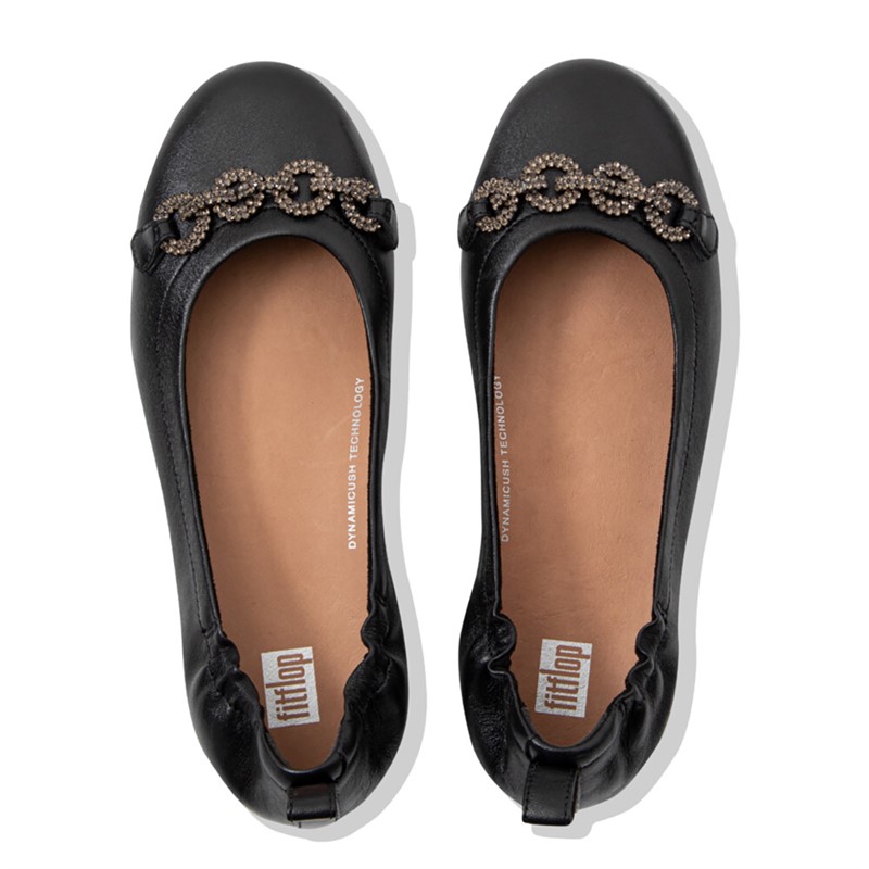 FitFlop Womens Allegro Sparkle Ballerina Shoes All Black
