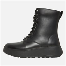 FitFlop Womens F-Mode Leather Lace-Up Flatform Ankle Boots All Black