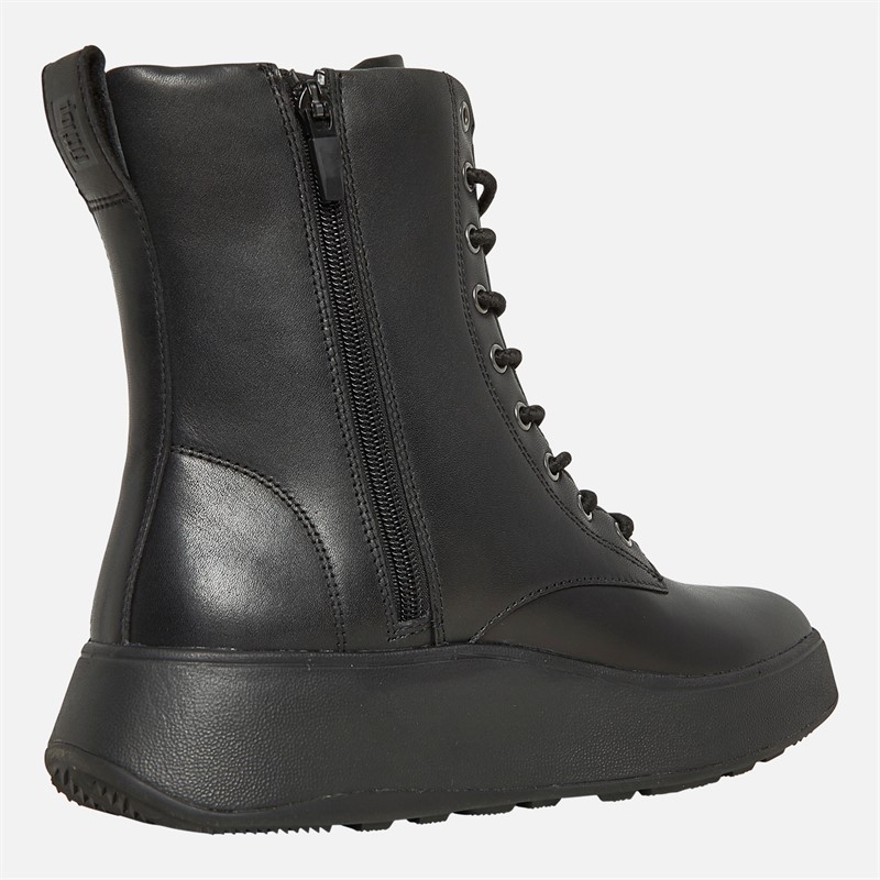 FitFlop Womens F-Mode Leather Lace-Up Flatform Ankle Boots All Black