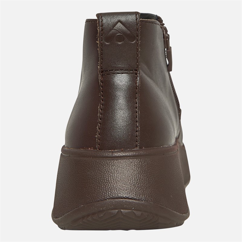 FitFlop Womens F-Mode Leather Flatform Zip Ankle Boots Chocolate Brown