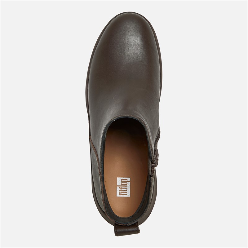 FitFlop Womens F-Mode Leather Flatform Zip Ankle Boots Chocolate Brown