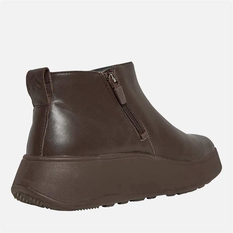 FitFlop Womens F-Mode Leather Flatform Zip Ankle Boots Chocolate Brown