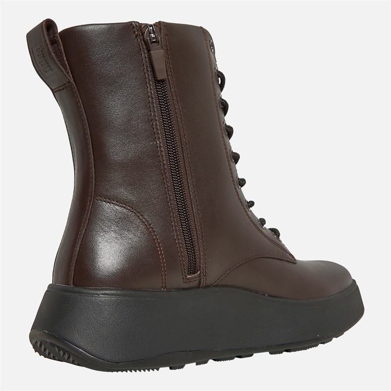 FitFlop Womens F-Mode Leather Lace-Up Flatform Ankle Boots Chocolate Brown