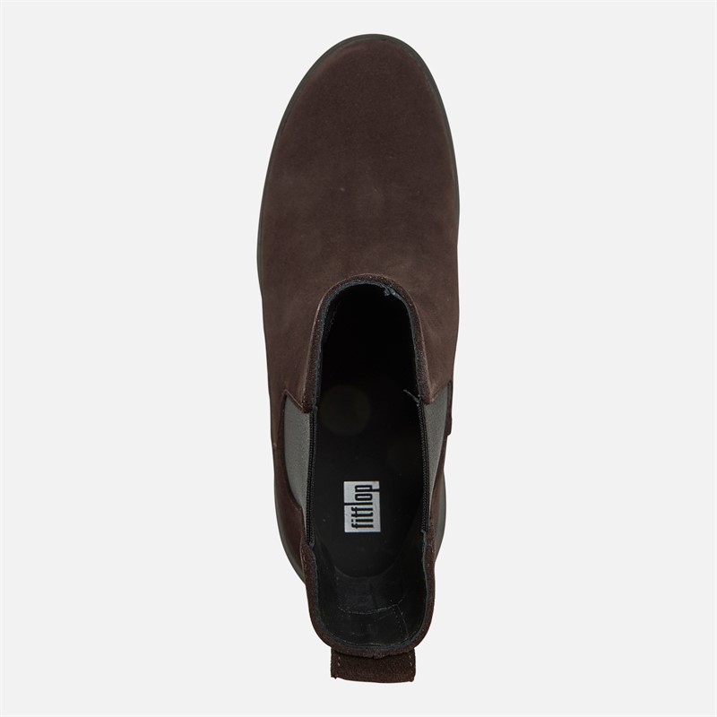 FitFlop Womens F-Mode Suede Flatform Chelsea Boots Chocolate Brown