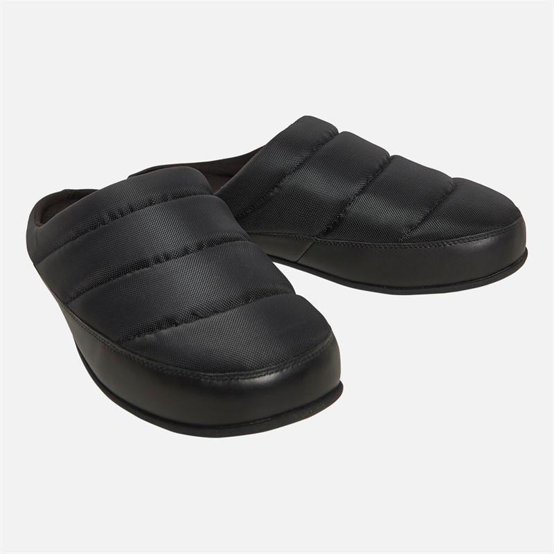 FitFlop Mens Shove Padded Performance-Fabric Slippers All Black