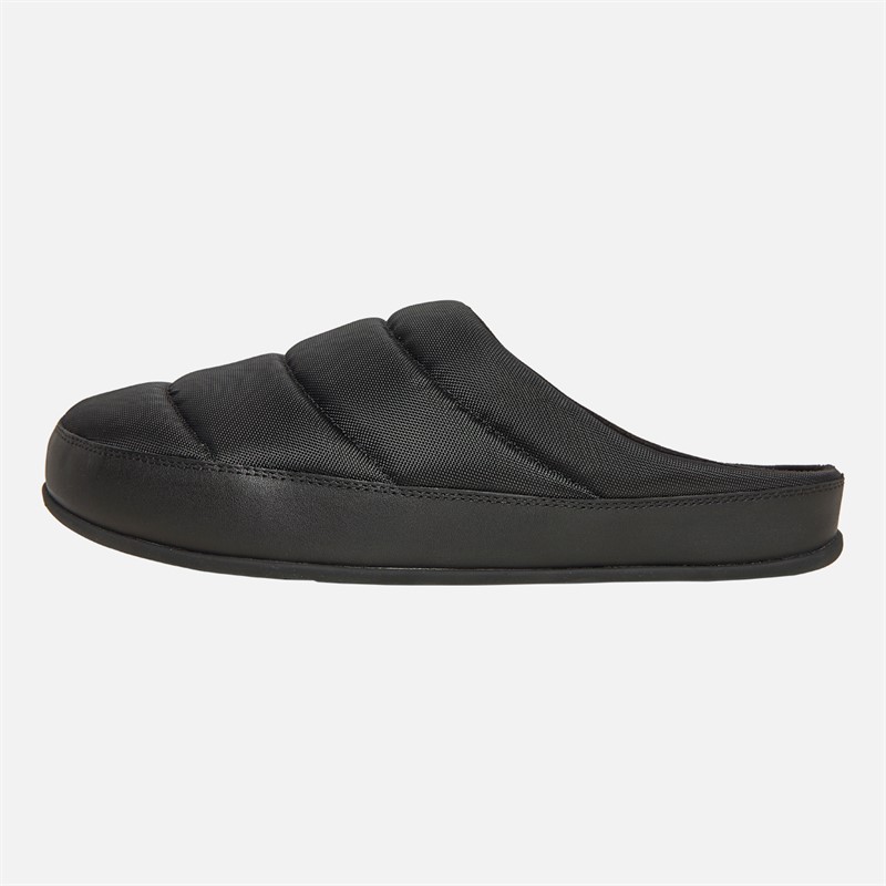 FitFlop Mens Shove Padded Performance-Fabric Slippers All Black