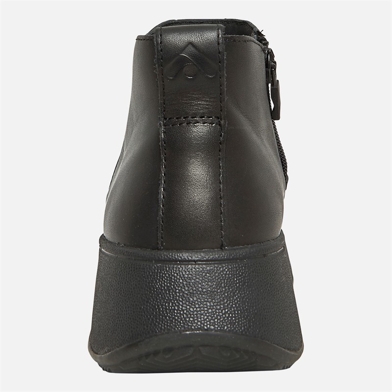 FitFlop Womens F-Mode Leather Flatform Zip Ankle Boots All Black