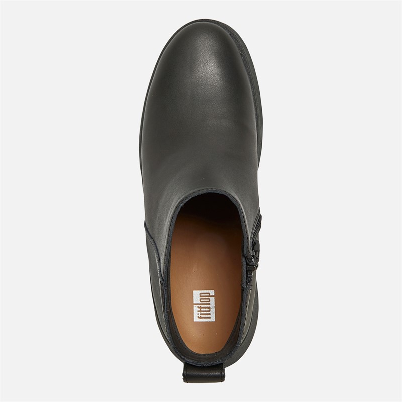 FitFlop Womens F-Mode Leather Flatform Zip Ankle Boots All Black
