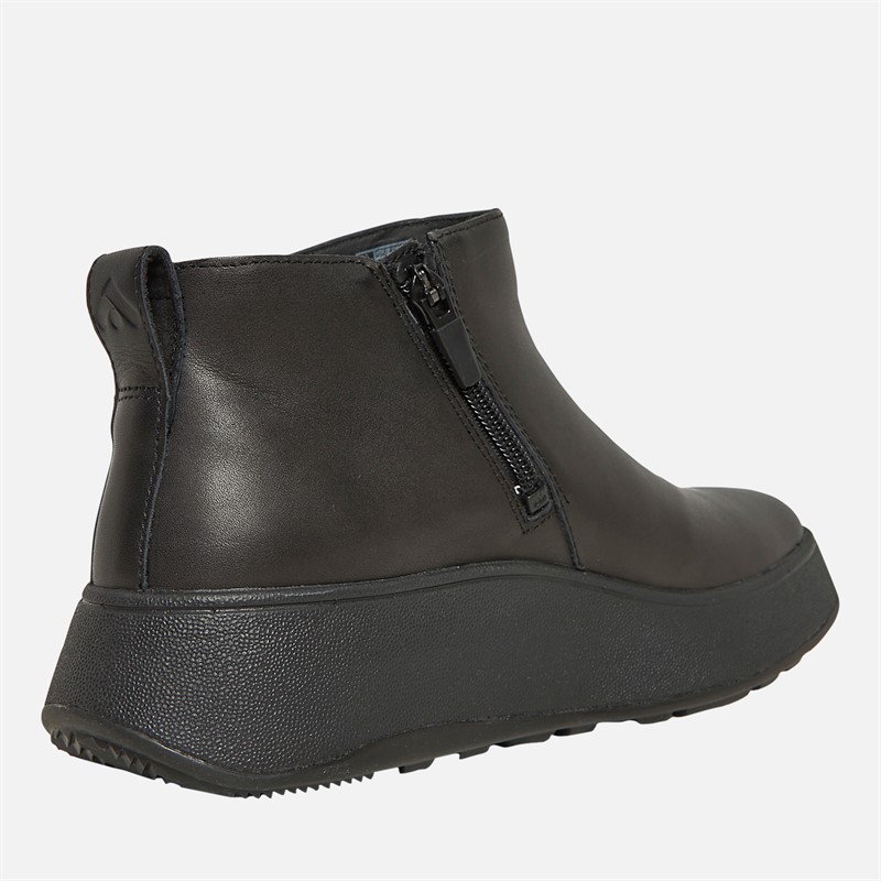 FitFlop Womens F-Mode Leather Flatform Zip Ankle Boots All Black