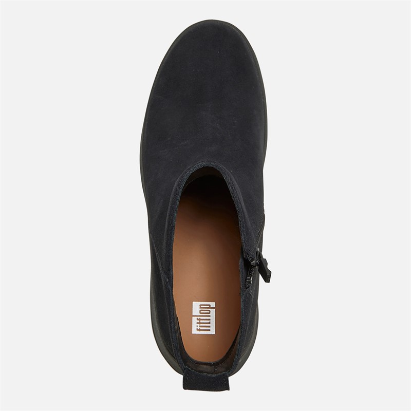 FitFlop Womens F-Mode Suede Flatform Zip Ankle Boots All Black