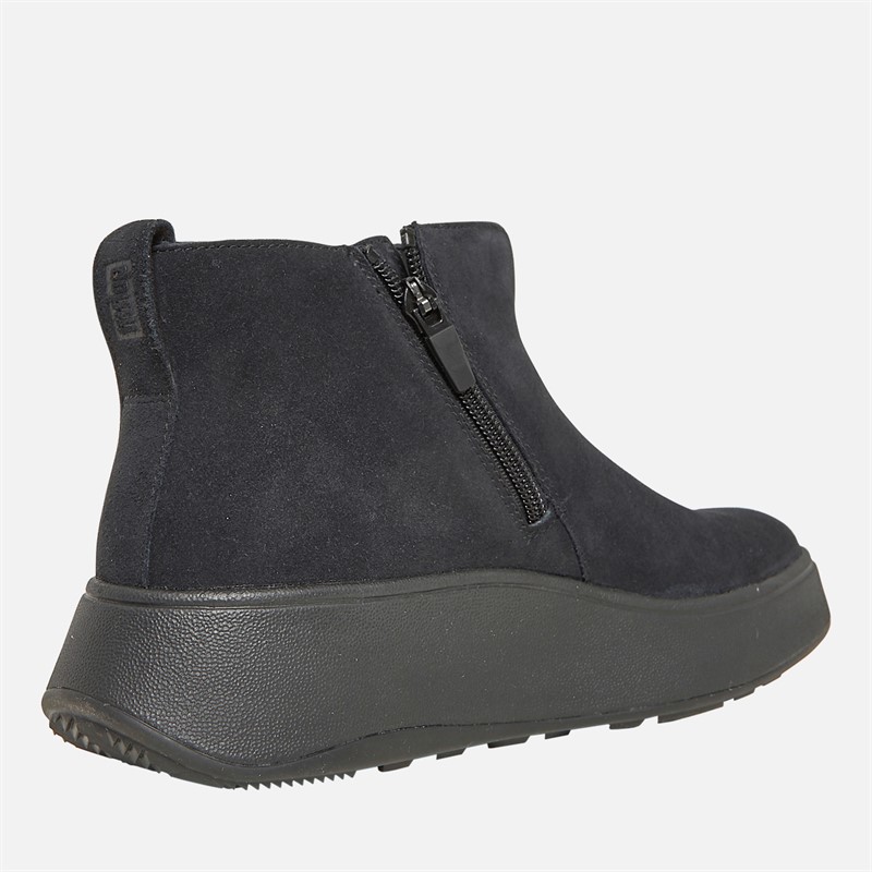 FitFlop Womens F-Mode Suede Flatform Zip Ankle Boots All Black
