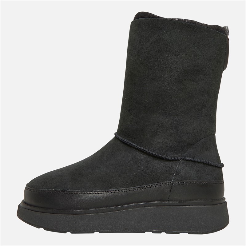 FitFlop Womens Gen-FF Short Double-Faced Shearling Boots All Black - Size 5