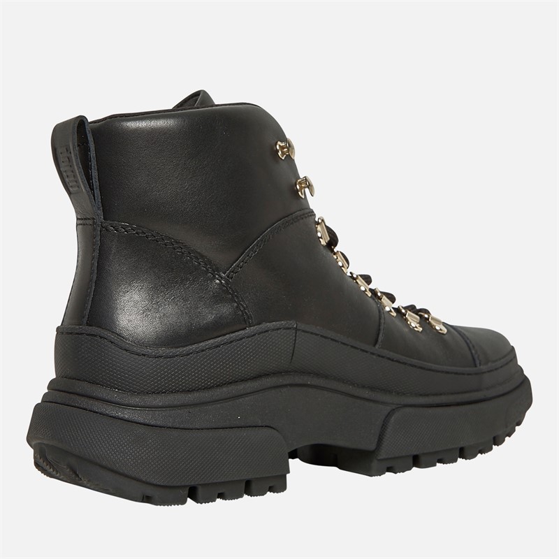 FitFlop Womens Wylder Leather Hiker-Lace Boots Black