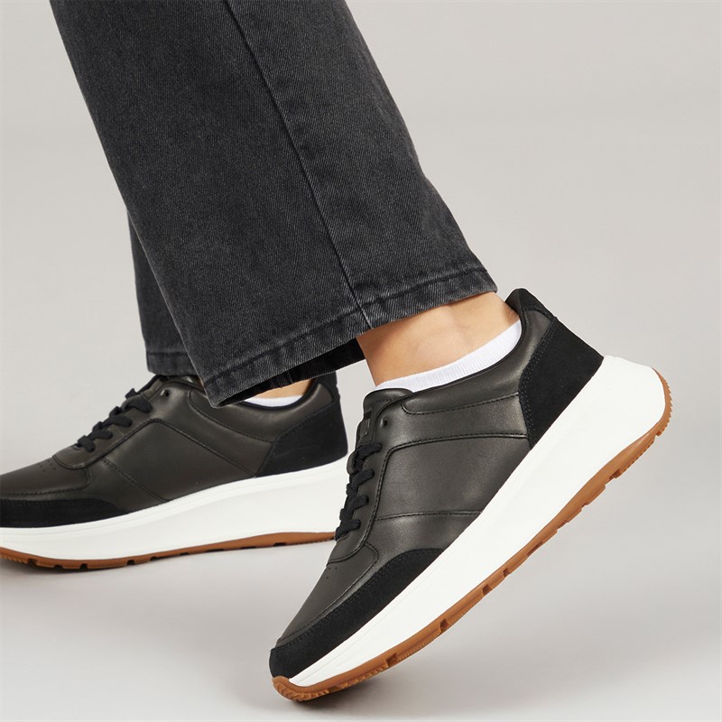 FitFlop Womens F-Mode Leather/Suede Flatform Trainers Black