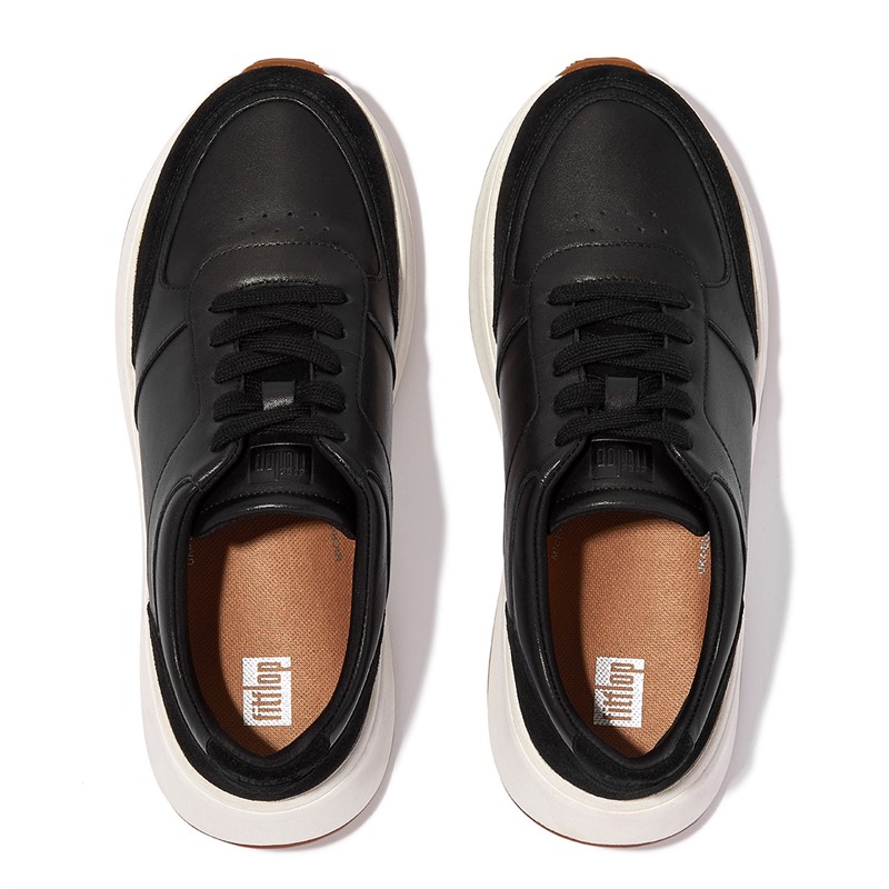 FitFlop Womens F-Mode Leather/Suede Flatform Trainers Black