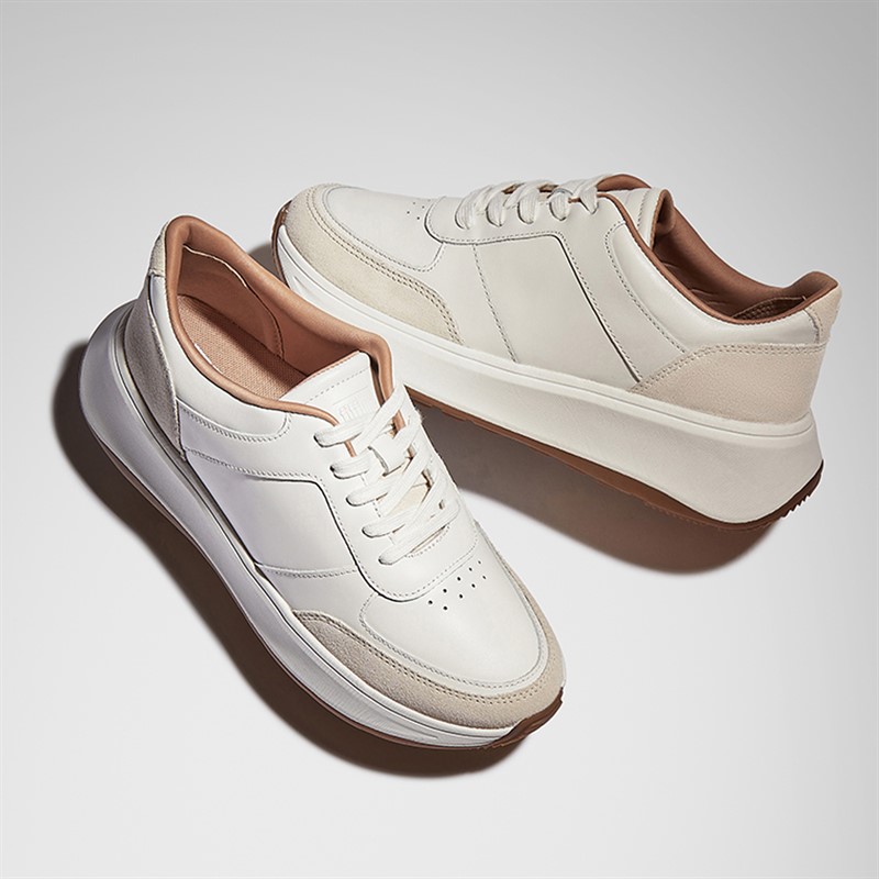 FitFlop Womens F-Mode Leather/Suede Flatform Trainers Urban White