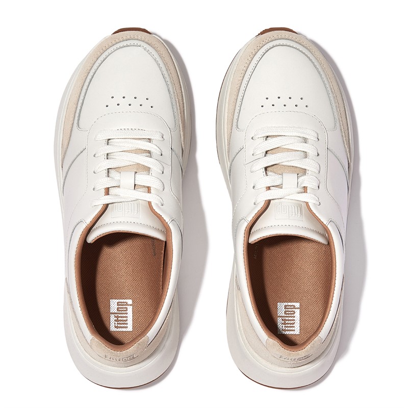 FitFlop Womens F-Mode Leather/Suede Flatform Trainers Urban White