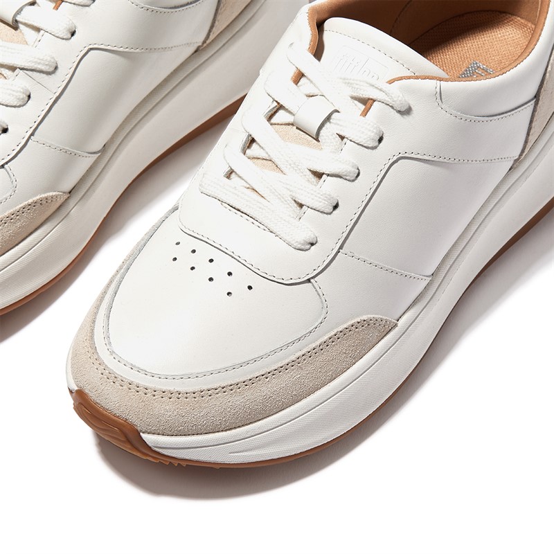 FitFlop Womens F-Mode Leather/Suede Flatform Trainers Urban White