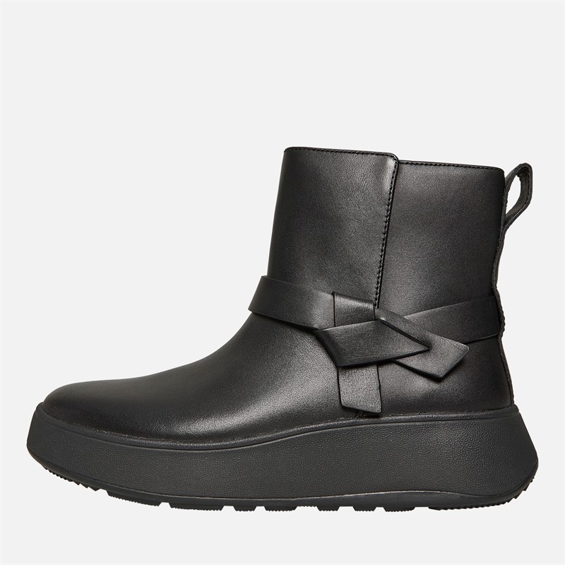 FitFlop Womens F-Mode Folded-Knot Leather Flatform Chelsea Boots Black - Size 5