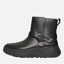 FitFlop Womens F-Mode Folded-Knot Leather Flatform Chelsea Boots Black