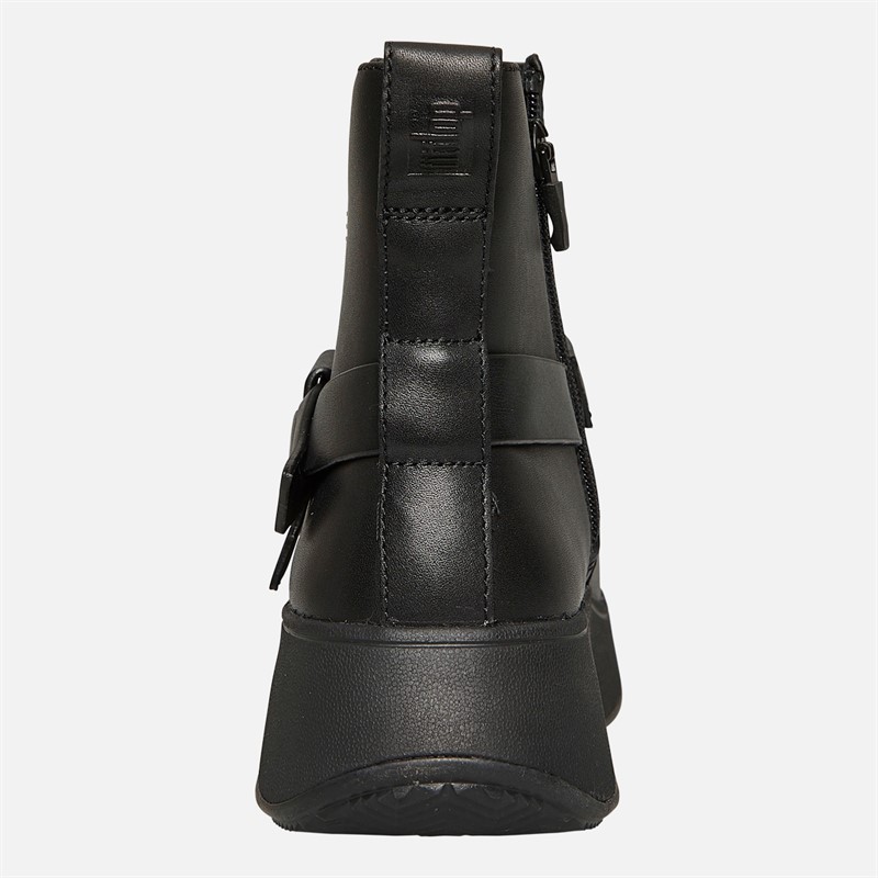 FitFlop Womens F-Mode Folded-Knot Leather Flatform Chelsea Boots Black