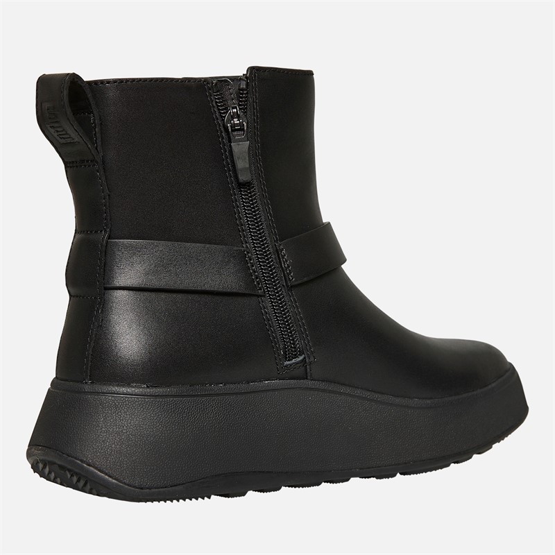 FitFlop Womens F-Mode Folded-Knot Leather Flatform Chelsea Boots Black