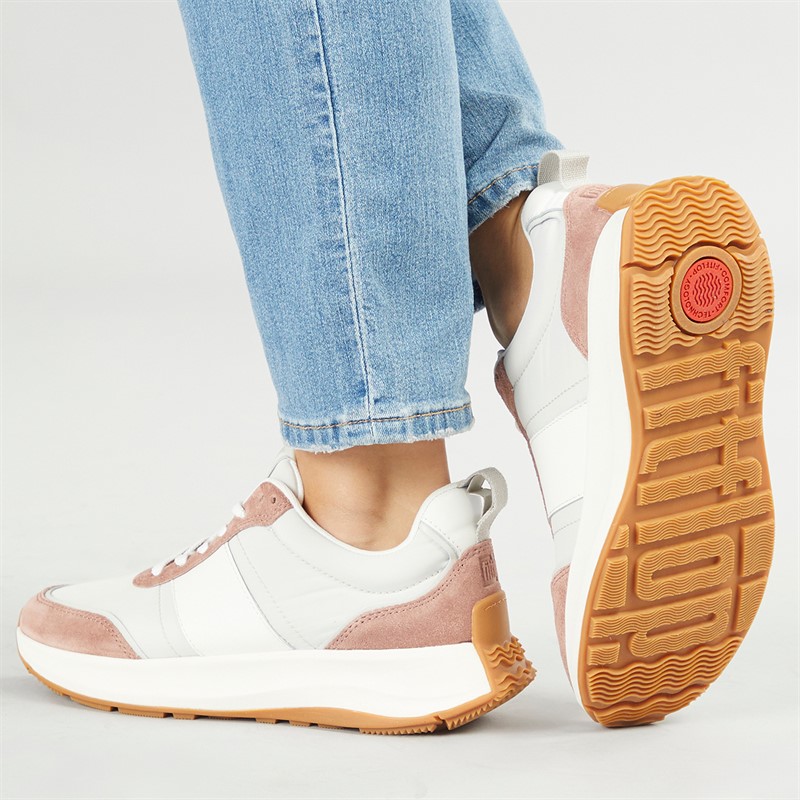 FitFlop Womens F-Mode Flow Fabric/Suede/Leather Flatform Trainers Dusky Pink Mix