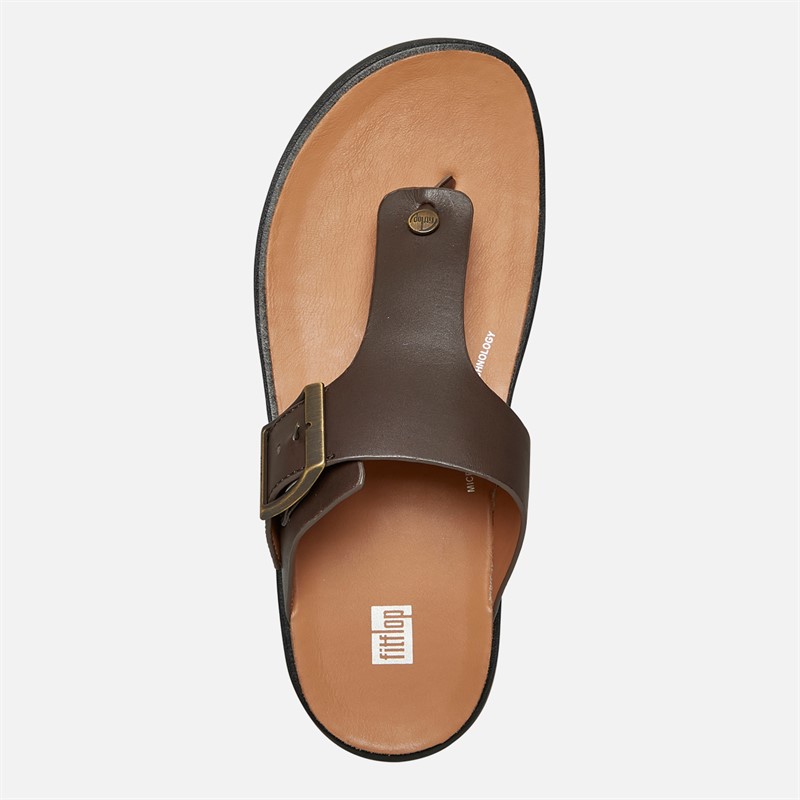 FitFlop Mens Gen-FF Buckle Leather Toe-Post Sandals Chocolate Brown