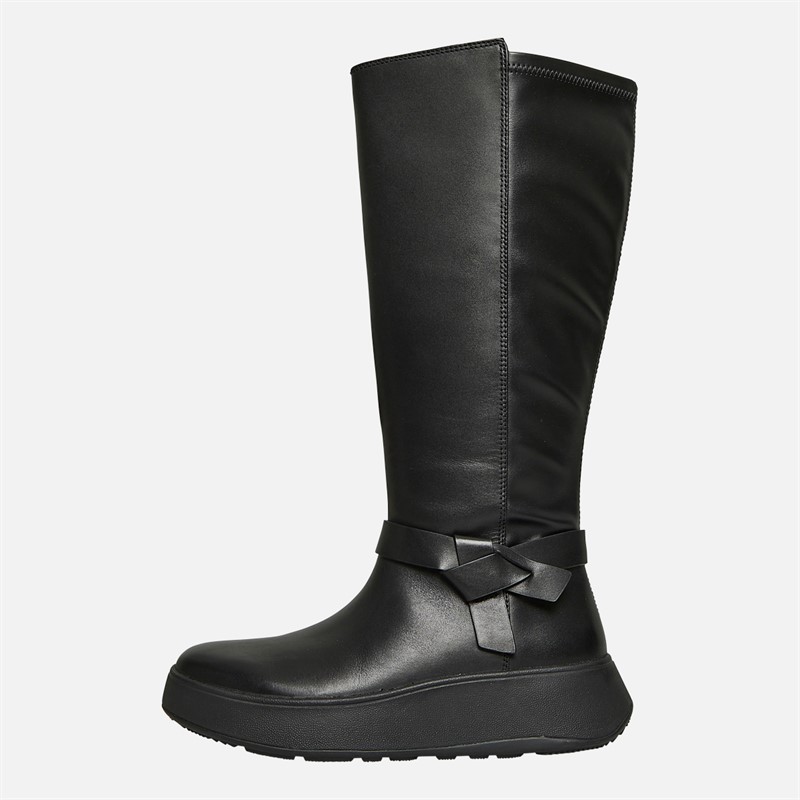 FitFlop Womens F-Mode Folded-Knot Flatform Tall Stretch Boots Black - Size 4